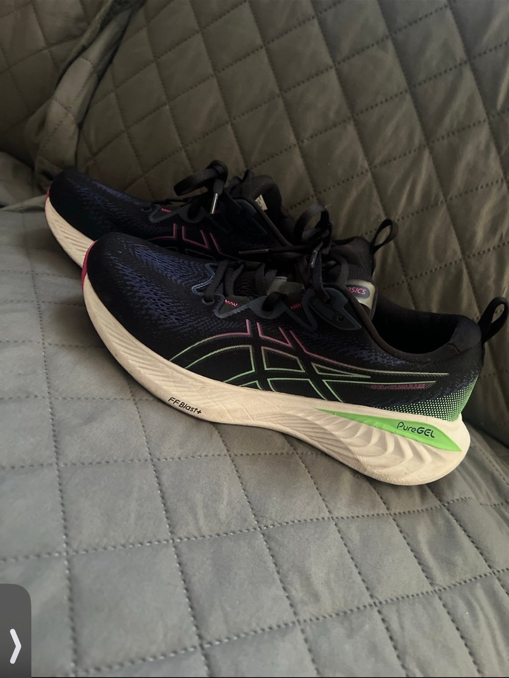 ASICS Black Running Shoes with Neon Green and Pink Accents